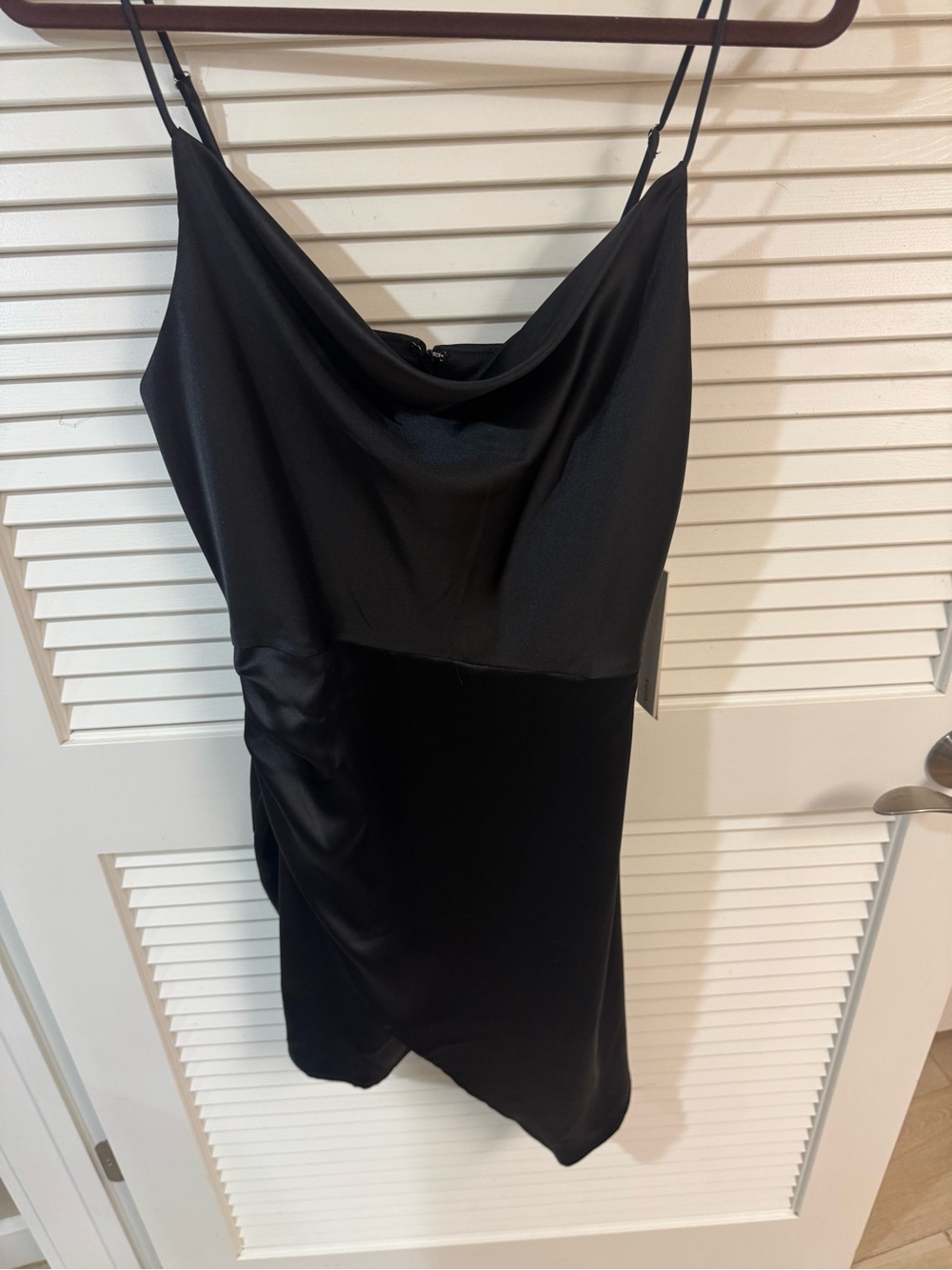 NWT Aqua Black Satin Cowl Mini Dress
